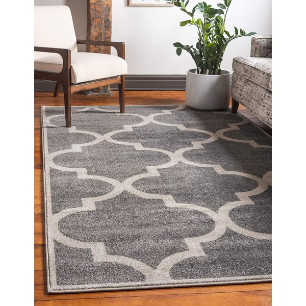 Unique Loom Trellis Collection Modern Morroccan Inspired with Lattice Design Area Rug, 7 ft x 10 ft, Gray/Tan