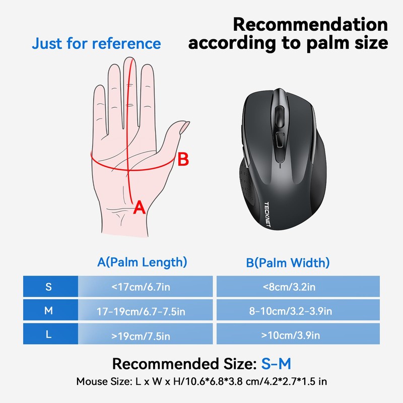 TECKNET Wireless Mouse (BT5.0/3.0 & 2.4G) Rechargeable 4800 DPI Silent