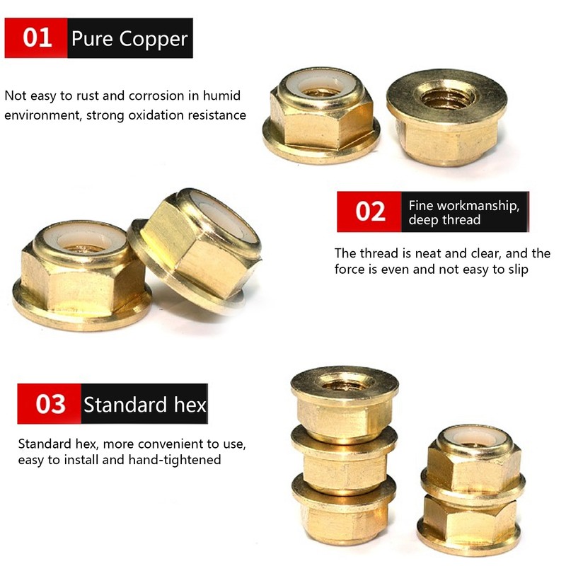 50Pcs Flange Nut Pure Copper Lock AntiSkid AntiLoose Fasteners Set
