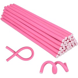 Royota 30PCS 9.45" Heatless Flexible Curling Rod, Skinny Small Flexi Rod Soft Twist Foam Hair Rollers for Tight Curl Women Girl Home Use Long and Short Hair (0.31 x 9.45 Inch, Pink#)