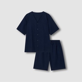 JAJU [JAJU] Men's Seersucker V-neck 5/10 sleeve Pajama Set_Navy