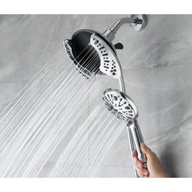 INAVAMZ 2-in-1 Shower Head with Handheld Combo: 2.5GPM Rainfall Shower Head & Handheld Shower Head Use Together or Alone, 9 Spray Settings Hand Held Shower Head with Hose, Shower Trim Systems