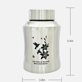 Our Love is Beyond Time and Space - Medium 60lb Cremation Urns for Funeral, Burial or Home with Velvet Bag, Decorative Urn for Ashes (Silver, Medium 60lb, Hummingbird and Flower)