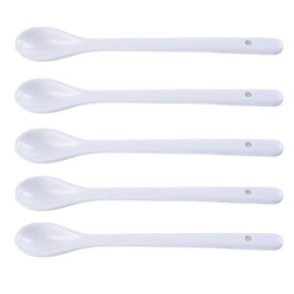 AKOAK 6.7" Ceramic Egg Spoon Set (5 Pieces), White Long-Handled Teaspoon for Coffee, Tea, Yogurt, Ice Cream, Sauces and Desserts, Espresso Stirrer