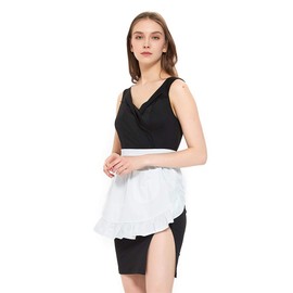 Aspire Maid Costume Waist Apron for Lady, Christmas Cotton Half Apron with Two Pockets