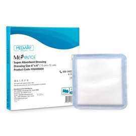 MedVance Super Absorbent Dressing, Non-Adhesive Pads for Wound Care, for Pressure Ulcers & 1st/2nd Degree Burns, Superior Moisture Absorption, Box of 10 dressings (6"x6" Bandage, 5"x5" Pad)