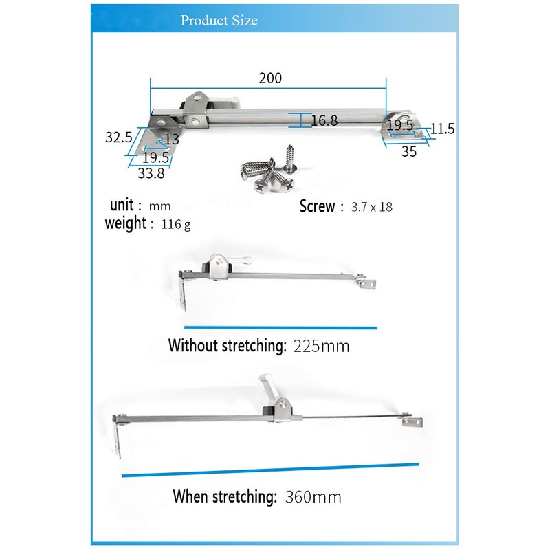 Stainless Steel Security Window Latches,Window Stay,Wind Brace, Window Security Bar