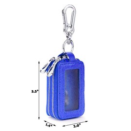 BAKUN Two-Sides Mini Genuine Leather Car Key Chain Holder Wallet Case, Key Holder Key Organizer Wallet(Blue)
