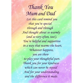 Thank You 'Mum and Dad' Poem Verse Greeting Card