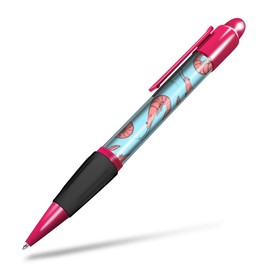 1x Pink Ballpoint Pen (Photo Insert) - Pink Shrimp Pattern Seafood - Soft Feel Finger Grip, Black Ink #24186