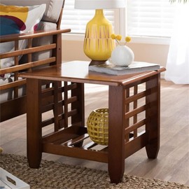 BOWERY HILL Modern Wood End Table with Open Shelf in Cherry Brown