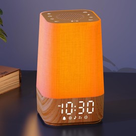 Sunrise Alarm Clock with Sound Machine: Nature Wake Up Light for Dark Mornings & Early Starts - 30 Sleep Sounds, Adjustable Brightness & Volume for Heavy Sleepers - Wood Grain