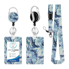WJWINER ID Card Holder, ID Case with Strap, Ticket Case Children, Lanyard with Card Case, Bus Ticket Case Student, for Women, Teachers, Doctor, Student, Nurses (Wave Pattern)