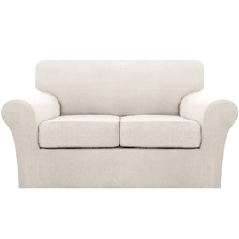 3 Piece Sofa Covers For 2 Cushion Couch Sofa Slipcover Soft Couch Cover For Dogs-Washable Sofa Furniture Covers With 2 Individual Cushion Covers, Feature Thick Jacquard Fabric (Loveseat, Ivory)