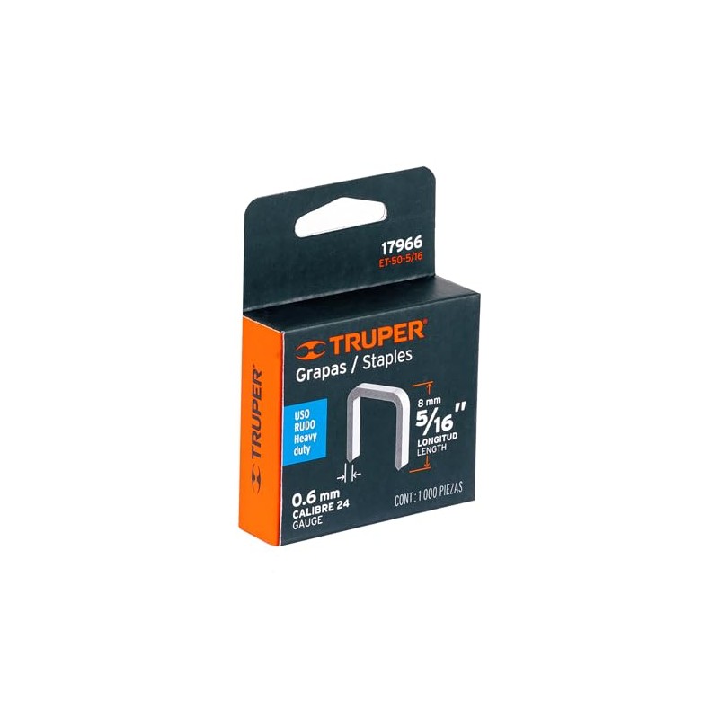 Truper ET-50-5/16, Grapas para ET-50, 5/16", caja con 1000 piezas