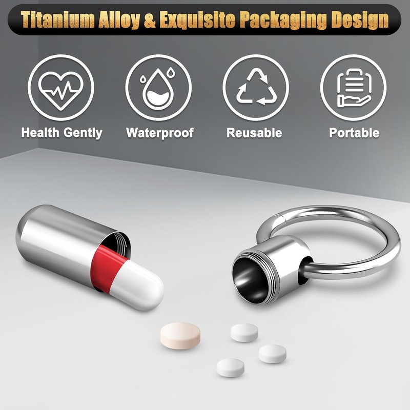 2-Be-Best Mini Pill Holder with Keychain, Titanium Alloy Pill Container