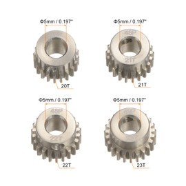 sourcing map 48P 7075 Aluminum Pinion Motor Gear Set 4pcs 20T 21T 22T 23T Fit 5mm RC Motor Shaft 48 Pitch Gears for RC Car, with Hex Key