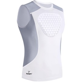 Youper Adult Padded Chest Protector Shirt, Heart-Guard/Sternum Protection for Baseball, Football, Lacrosse & Goalies (Small, White/Grey)