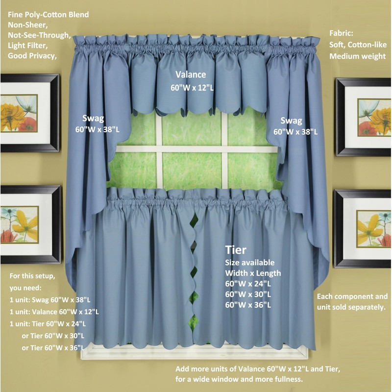 Today's Curtain, Orleans Scallop Curtain, Blue 36" Tier Pair and