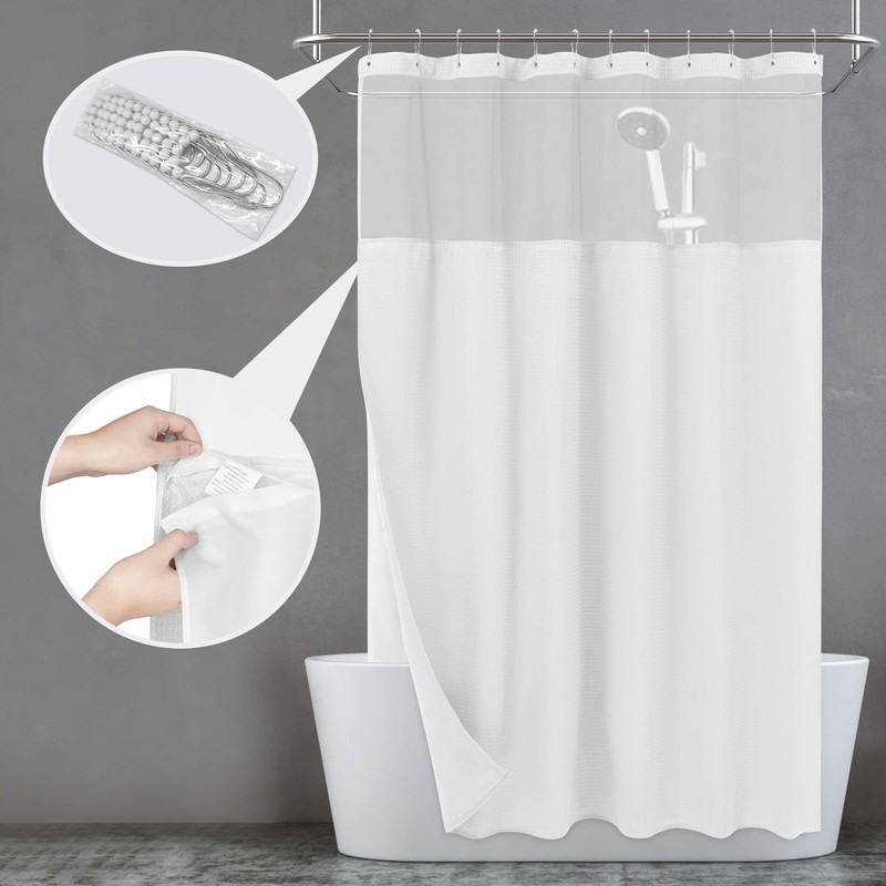N&Y HOME Waffle Weave Shower Curtain with Snap-in Fabric Liner