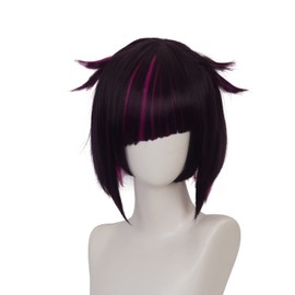 Lilia Cosplay Wig Twisted Wonderland Sleeping Beauty Anime Costume with Mixed of Dark Purple and Magenta and Short Wigs for Men or Women Halloween Family Party