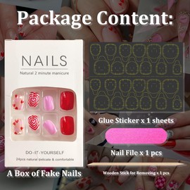 Valentines Nails Press on Nails Short Oval Fake Nails with Glue Solid Color Valentines Acrylic Nails Red Pink Heart Valentines Day Nails Full Cover False Nails Stick on Nails for Women and Girls