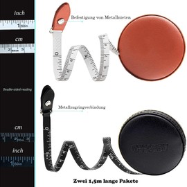 Tape Measure for Body 2 Pack Tailor Clothing Small Tape, Measure for Body Measuring Ruler, Upgrade, Double-Sided Leather Tape Measure Automatically Retractable, Soft Tape 60 Inches/1.5 m (Black/Brown)