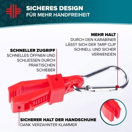 LIFE IS SIMPLE Glove Holder with Carabiner | Paramedic Equipment for Police Gloves, Fire Brigade Gloves, Security Gloves | Glove Clip for Belt or Clothing | Red