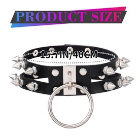 Campsis Gothic Punk Double Row Spiked Choker with O-Ring, Black Leather, Silver Metal Studs