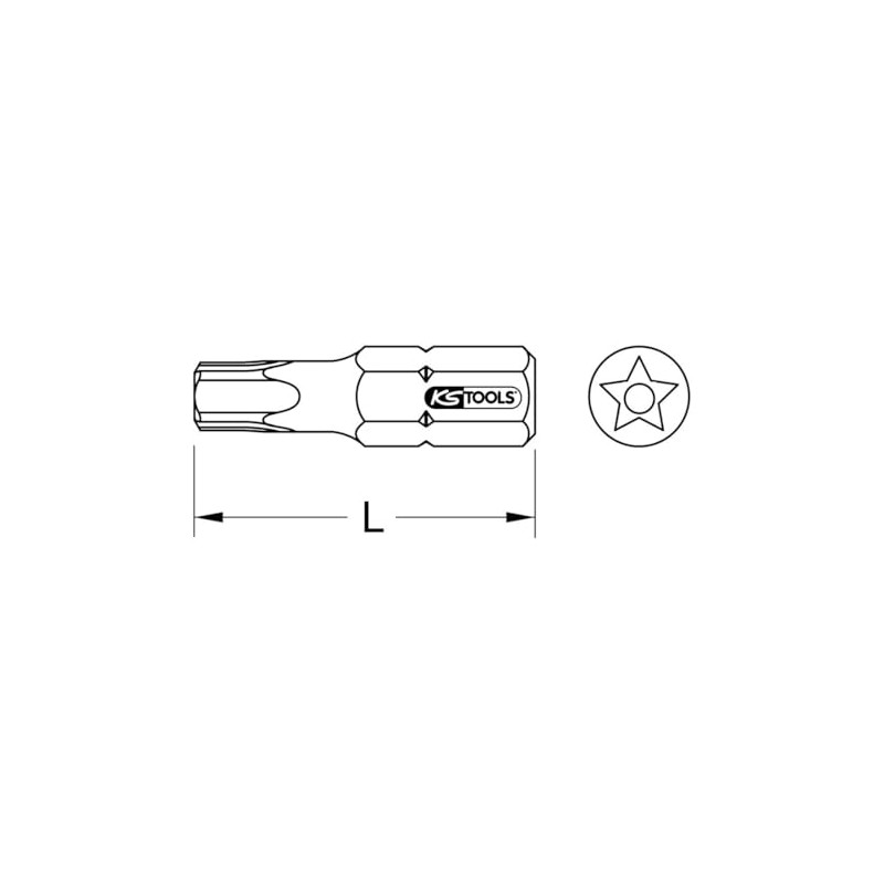 KS Tools 911.3107 1/4 Bit 5 Star with Bore, Ts40,