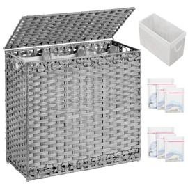 SETVSON Laundry Hamper with Lid Laundry Basket 132 L (35 Gal) Wicker Clothes Hamper, Handwoven Rattan Hamper with Handles and 4 Removable Liner Bags, 6 Mesh Bags for Laundry Bedroom Gray