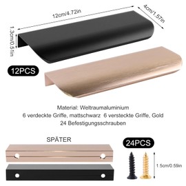 Hidden Cabinet Handles, 12 Pieces, Concealed Furniture Handles, 120 mm, Kitchen Handles, Hidden Environmentally Friendly Handle Strip, Lightweight and Durable for Drawers, Shoe Cabinets, Bedside