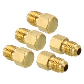 PATIKIL Male 1/4 Inch Brass Seal Plug, Pack of 5, SAE Torch Pipe Fitting, 45 Degree Hexagonal Piping Fittings for Air Conditioner Cooling