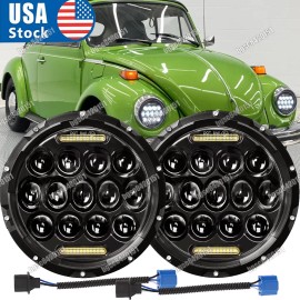 Unbranded 7"inch Black LED Headlights Upgrade Hi/Low Beam Round fit for VW Beetle Classic