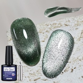Arte Clavo 10ML Cat Eye Gel Nail Polish 1Pc Green Gel Polish with Magnet Soak off Holographic Magnetic Nail Polish for Nail Art Manicure Salon DIY at Home, 0.33 OZ 6066…