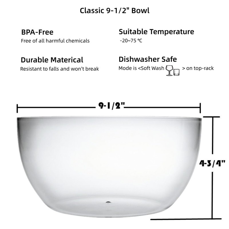 Qxbekmor Large Acrylic Salad Bowls and Serving Bowls, Great for