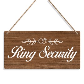 Ring Bearer Sign Rustic Wedding Signs Wall Hanging Wedding Accessories Wall Art Decor Wedding Decorations for Reception Engagement Wedding Party Ring Security Wooden Sign Hallway Decoration (Brown)