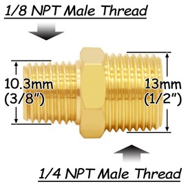 Uenede 3PCS Brass Reducer Adapter, 1/8" NPT Male to 1/4" NPT Male Thread, Hex Reducing Pipe Fitting Coupler Nipple Connector for Water/Oil/Gas