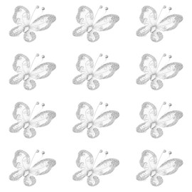PATIKIL 12Pcs Butterflies for Crafts, 2.2" Mesh Wire Glitter Butterfly Organza Butterflies for DIY Craft Home Decor Clothing Wedding Decoration, Silver