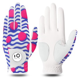 FINGER TEN Golf Gloves Women's Leather Left Right Hand Golf Glove Golf Gloves with Ball Marker Value 1 Piece Glove, Rain Grip Handle Left Right Golfer (Blue Lines, M, Left)