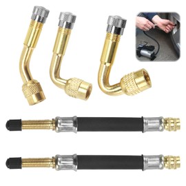 MxyVrix 3 Pieces Tyre Valve Extension Adapters in Different Angles (45, 90, 135 Degree) - Flexible Rubber and Copper Construction for Cars, Motorcycles, Bikes and Scooters