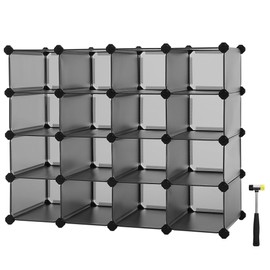 SONGMICS Shoe Rack with 16 Cubes, Interlocking Plastic Shoe Organizer, DIY Storage Cabinet for Closet Entryway Bedroom Garage, Space Saving Design, 12 x 35.1 x 27.2 Inches, Grey ULPC445G02