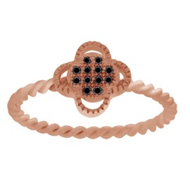 Black Natural Diamond Accent Clover Leaf Ring in14k Rose Gold Over Sterling Silver (0.04 Cttw) Ring Size-13
