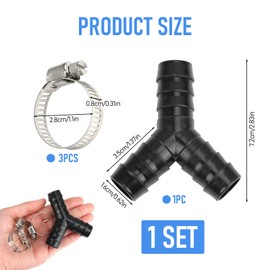 Joynine 2 Way Y Splitter for Pipes | Connection Accessory for Washing Machine and Dishwasher | Includes Three Hose Clamps | Resistant to Heat and Chemicals | Compatible with 16-27mm Diameter Hoses