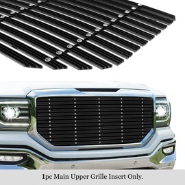 APS Compatible with GMC Sierra 1500 2016-2018 Main Upper Aluminum Black Wide 20mm Horizontal Channel with Rivet Studs Billet Front Grill Grille Insert G86362U