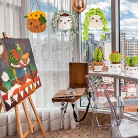 dancepandas Crochet Hook Set, Crochet Set for Beginners, Crochet for Beginners, Flower Cacti, Hanging Potted Plant, Crochet Starter Set, Fleshiness with Video Tutorial and Instructions for Mothers,