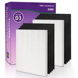 Aneedmore D360 Replacement Filter D3 for Winix D360 Air Purifier,Item Number 1712-0101-02. 2 True HEPA(H13) Filter + 8 Carbon pre-filters