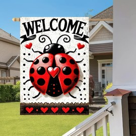 BlissYard Ladybug Spring Summer Garden Flag 12x18 Inch Double Sided Ladybug Welcome Yard Flag Banner Seasonal Farmhouse Decor Garden Lawn Yard Outdoor Decorations