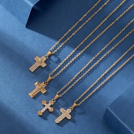 SENSE TO CREATE 18K Gold-Plated Cross Pendant Necklace with “Faith Charm, Religious Gift for Women or Girls, 16 inches + 2 inches, Gift Box included, Stainless Steel, Cubic Zirconia