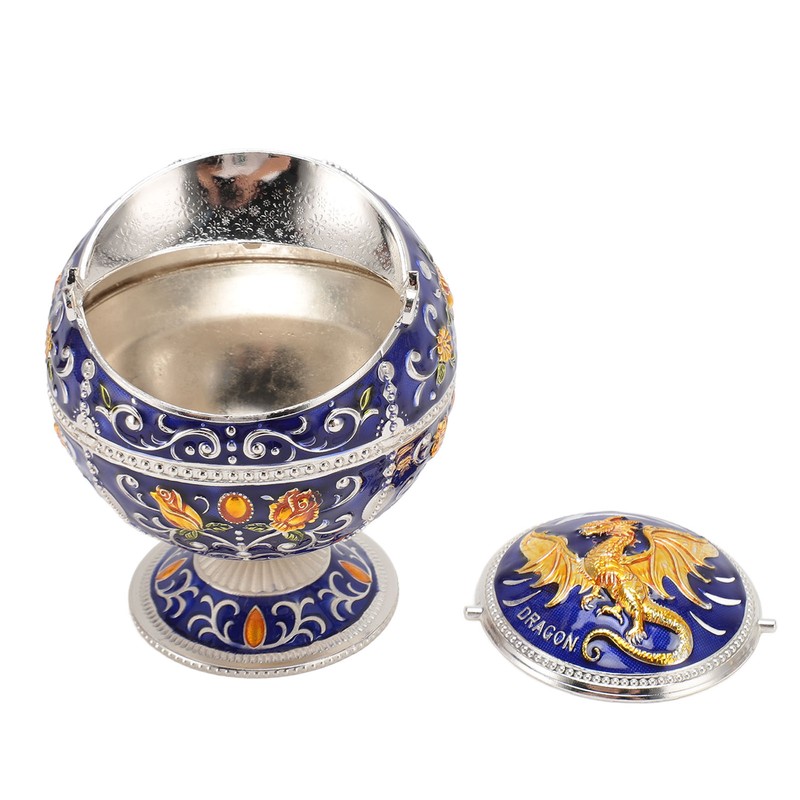 Ball Ashtray with Windproof Lid Retro Dragon Stereoscopic Relief Zinc